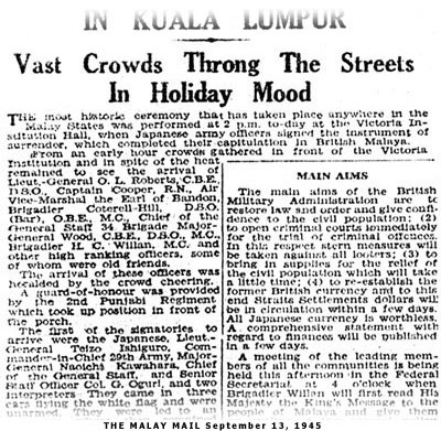 Jap Surrender - Malay Mail 1945