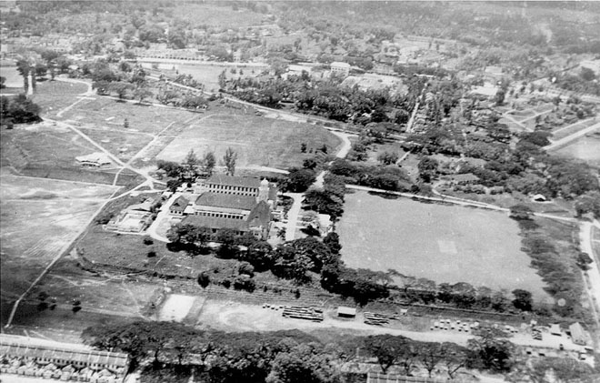Aerial view of school, 1937
