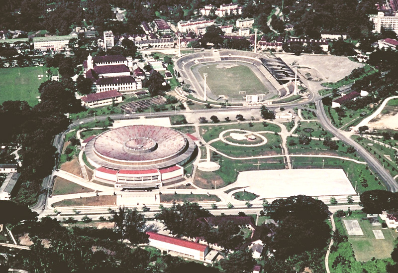 Aerial view of school, 1960s