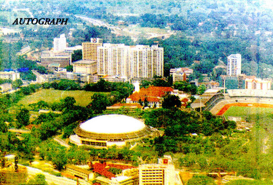 Aerial view of school, 1990s