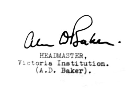 A D Baker's signature