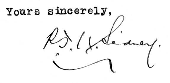 Major R J H Sidney's Signature